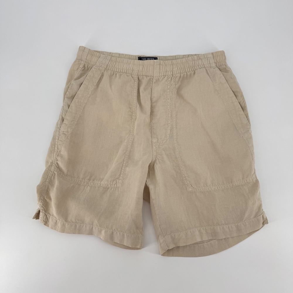 Todd Snyder Mens XS Khaki Beige 100% Linen Weekend Shorts PA42-BR109 Drawstring